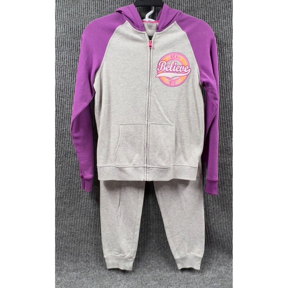 Danskin Now‎ 2pc Sweatsuit Girls XL(14-16) Top LG(10-12) Bottom Gray Purple Zip - Picture 1 of 16